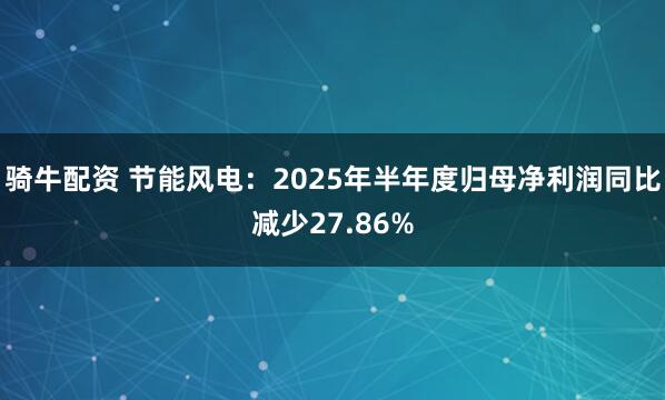 骑牛配资 节能风电：2025年半年度归母净利润同比减少27.86%