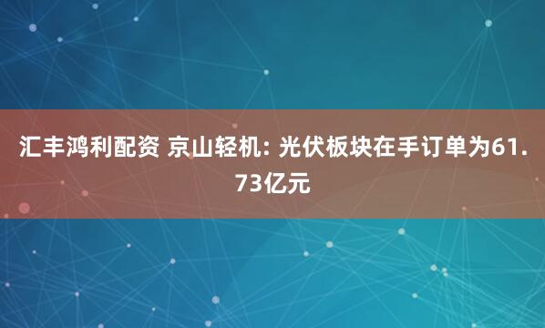 汇丰鸿利配资 京山轻机: 光伏板块在手订单为61.73亿元